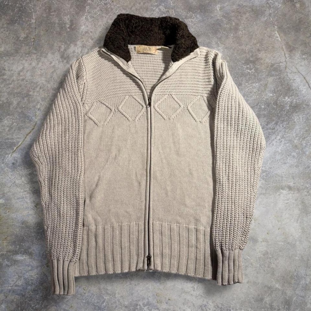 Vintage BKE cream zip up sweater with faux fur collar Size‎ Large